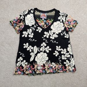 Johnny Was Redland Favorite Floral V-Neck Shirt Sleeve Top